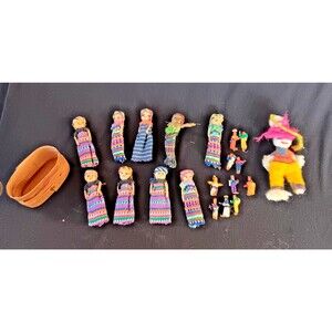Lot of Handmade Worry Dolls 10 Miniatures and 9 Larger  Figurines Vintage 1 Yarn